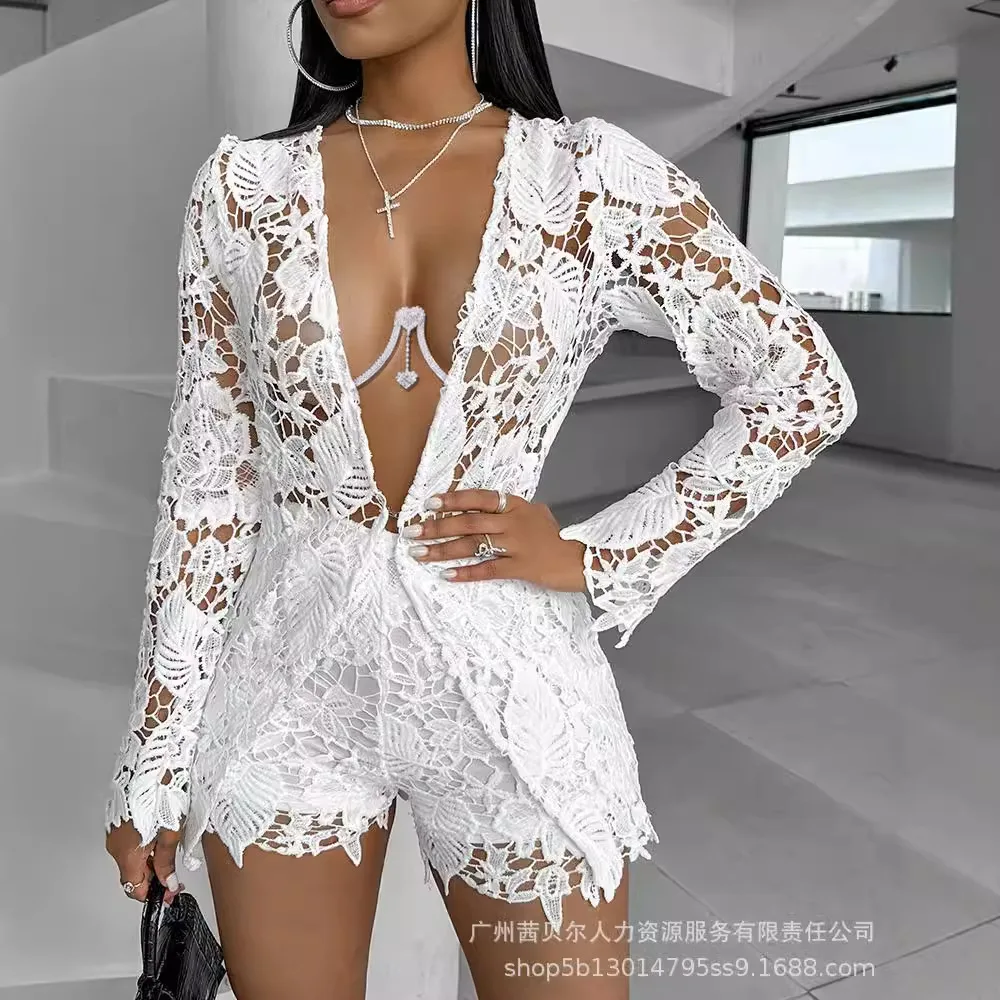 Women Formal Wear Tops - Женские сексуальные короткие комплекты, ажурный топ,
