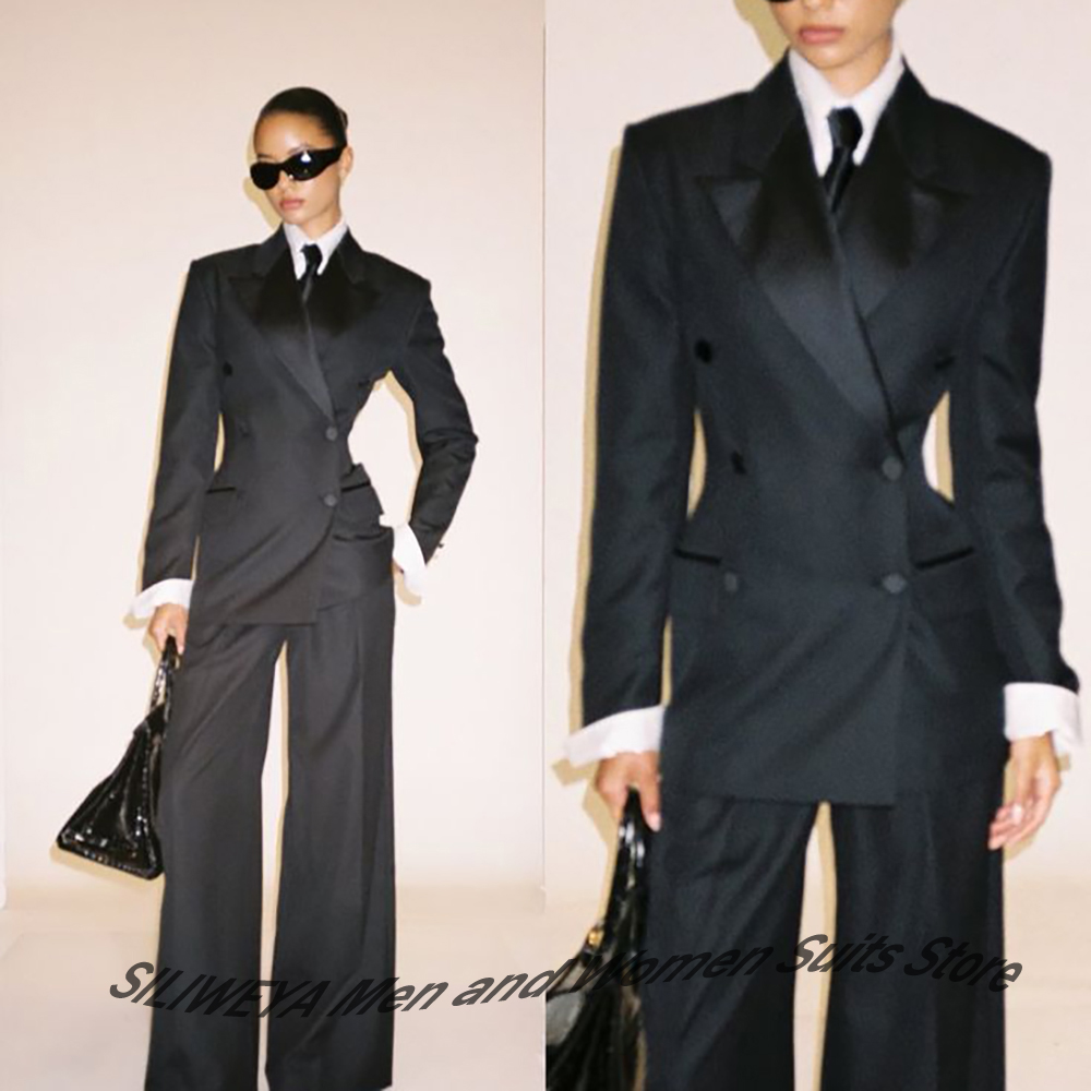 Women Formal Wear Outfits - Профессиональный женский черный двубортный костюм, приталенный