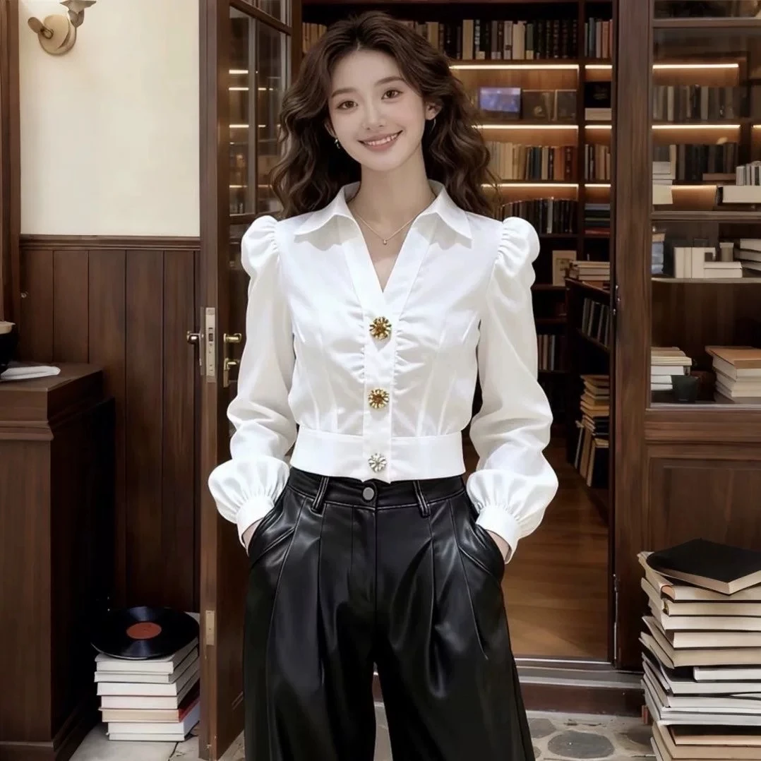 Women Formal Wear White Shirt - Элегантная белая блузка с V-образным вырезом
