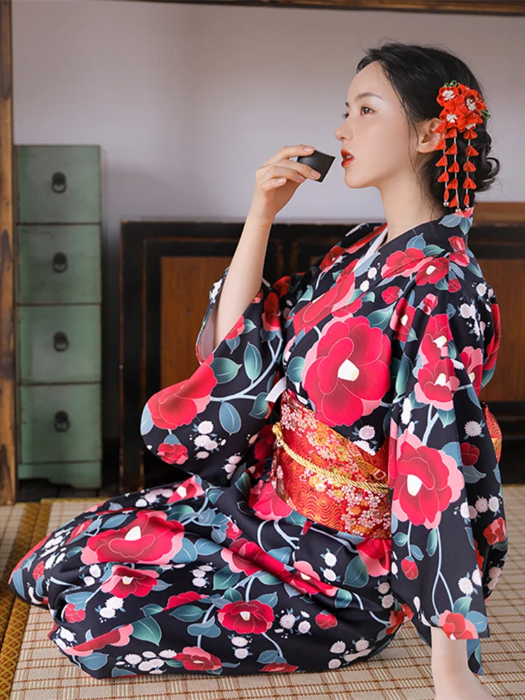Japanese Women Formal Wear - Женское длинное платье с цветочным принтом