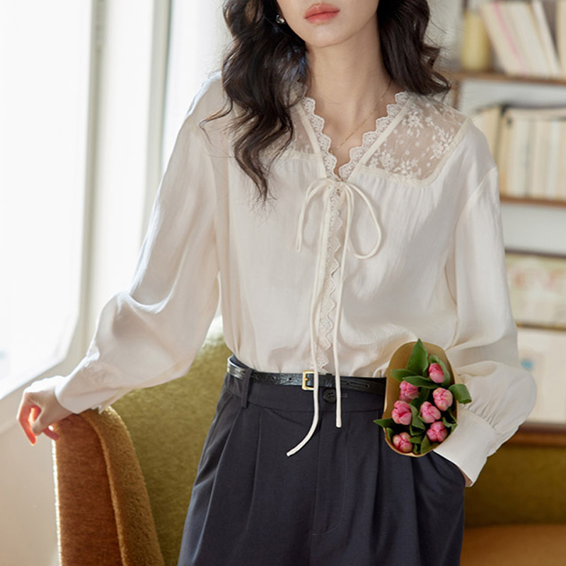 Women Formal Wear Korean - Рубашки с длинным рукавом, женские атласные