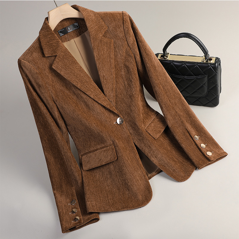 Women Formal Wear Winter - Женский пиджак из желтого золотистого бархата,