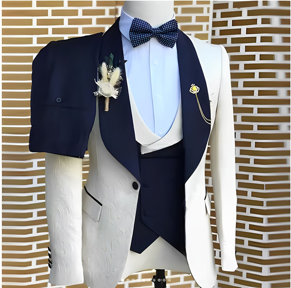 Tailored Coat Wool - Элегантные белые жаккардовые костюмы для мужчин