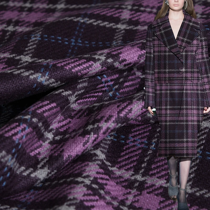 Tailored Coat Wool - Redraspberry, фиолетовая клетчатая твидовая шерстяная Женская