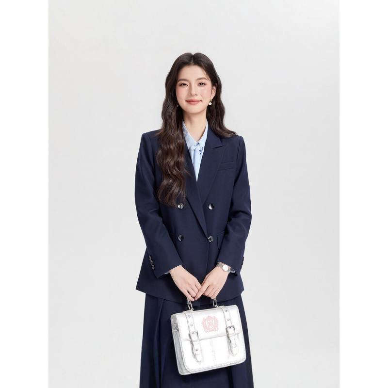 Women Formal Wear Korean - Темно-синий двубортный женский деловой костюм 2026: