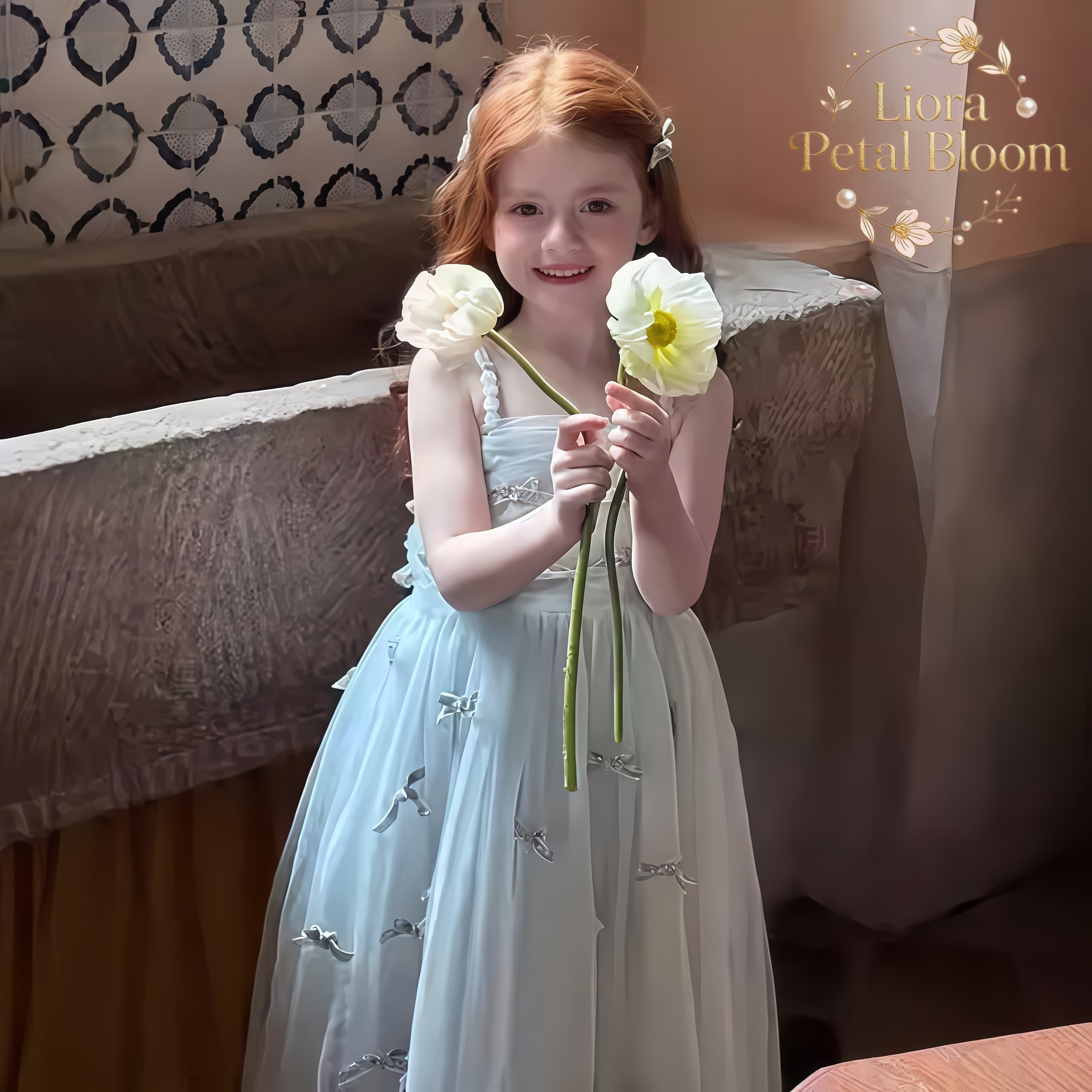 Formal Attire Woman - Синее платье для девочек с бантом,